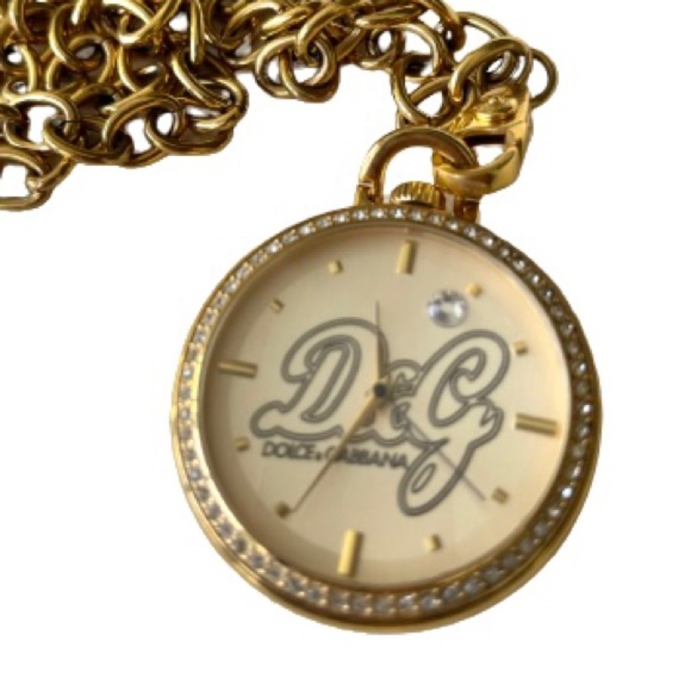 D&G Dolce & Gabbana Time SECRET SERVICE Gold Pocket Watch/ necklace